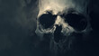 © junaid - A spooky skull on a dark background with sharp contrasts and eerie lighting