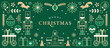 © LittleWhale - Luxury Christmas vector illustration with golden outline Christmas elements on green background. Season's greeting design for banner, poster, cover, greeting card.