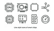 © VideoHub - Set of computer parts and a line style icons of smart chips
