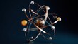 © Антон Сальников - Detailed three dimensional model of an atom with orbiting electrons and a central nucleus on a dark background