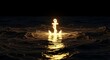 © ON - Studio - A luminous anchor glowing in a dark ocean at night. A spiritual symbol of hope, faith, and stability in turbulent waters. Biblical concept with copy space