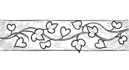 Naklejka na meble Doodle Banner of Ivy Vines with Heart-Shaped Leaves in Abstract Minimalist Style on White