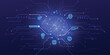 © Naphat - Artificial Intelligence Technology Background with Glowing Blue Neural Brain Symbol and Symmetrical Digital Circuit Connections