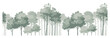 © VECTOR ZONE - Architectural vector illustration of minimal CAD trees and wetland forest outlines, side-view line drawing elements for professional landscape design, garden planning, and elevation presentations.