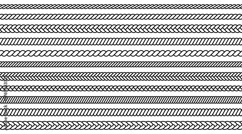 Long Rope Template Vector de Stock Rope line pattern. Knitted cord from braid. Nautical ...
