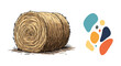 © MD - A rural hay bale sits on the ground next to an abstract, colorful graphic illustration, depicting a contrast between natural and modern elements.