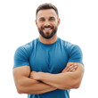 © noyon.me121 - A smiling muscular man with a beard wearing a blue t shirt and crossed arms isolated on transparent background