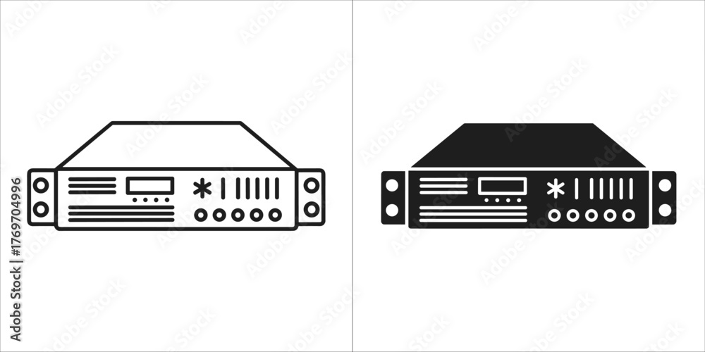 Storage Rackmount Icon Two icons of a rackmount electronic device, one outlined and one solid ...