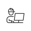© Matsabe - Engineer with computer, linear icon. Technical support and diagnostics. Line with editable stroke.