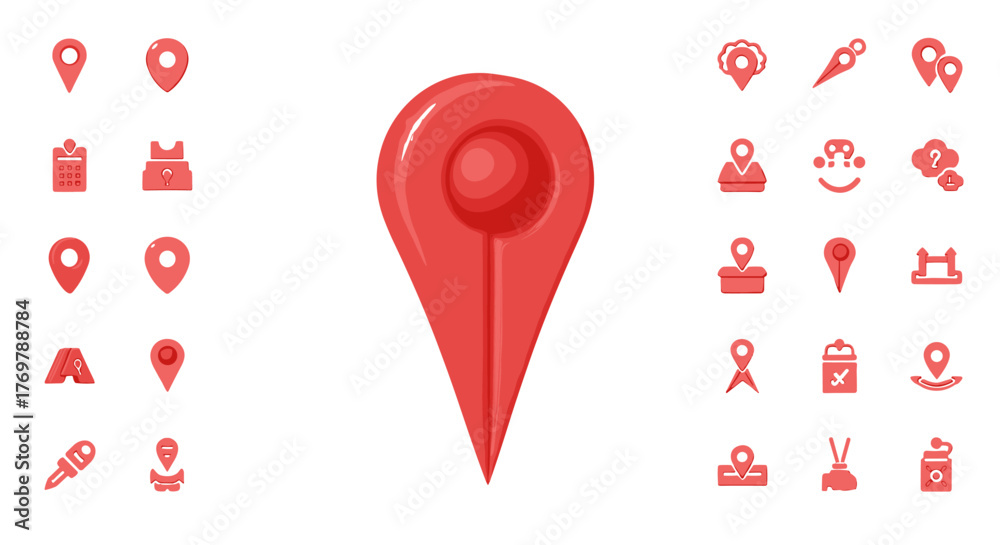 Vivid 3D render of a collection of red map pin and location pointer ...