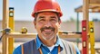 © Running opossum - happy construction worker wearing hard hat and safety vest on a sunny construction site