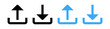 © icons gate - Set of upload and download icons arrow symbol in black and blue outline styles. Perfect for data transfer, cloud storage, file sharing, transferring, saving, app interfaces, and modern digital designs
