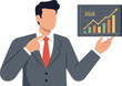 © alfakh28 - Businessman in Suit Pointing at Growth Chart with Upward Arrow in Modern Office