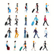 © enggartiasto - Flat Style Walking and Traveling People with Suitcases Character Set