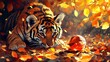 © TEN.POD - Tiger in autumn leaves jungle environment wildlife photography natural habitat close-up view predator and prey concept
