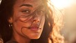© Plaifah - Close-up Portrait of a Woman with Sunlit Hair and Natural Makeup, Capturing the Beauty of Light and Emotion in a Golden Hour Moment
