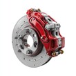 © Faisal - Detailed view of a car's brake system, featuring a rotor and red caliper on white