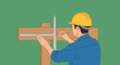© dawnverse - Construction Worker Measuring Wood with Tools.