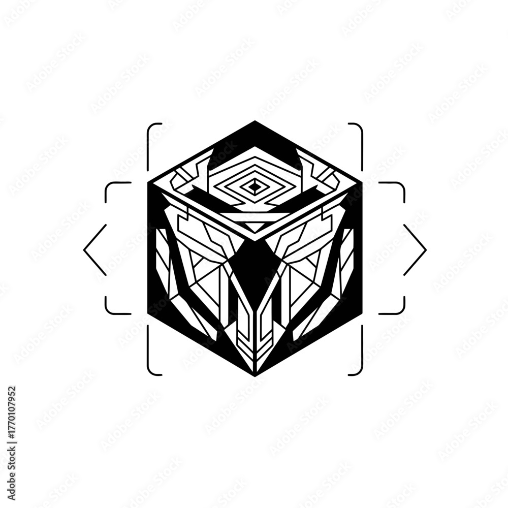 Geometric Abstract Cube Design with Stylized Elements and Framing Stock ...
