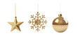 © tam - Golden hanging Christmas ornaments with star, snowflake and ball isolated on transparent background