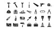 © Steven - A comprehensive set of solid black glyph icons representing various construction, repair, and DIY tools for building projects