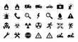 © Steven - Monochrome glyph icon collection featuring symbols for safety, emergency, danger, and roadside assistance services