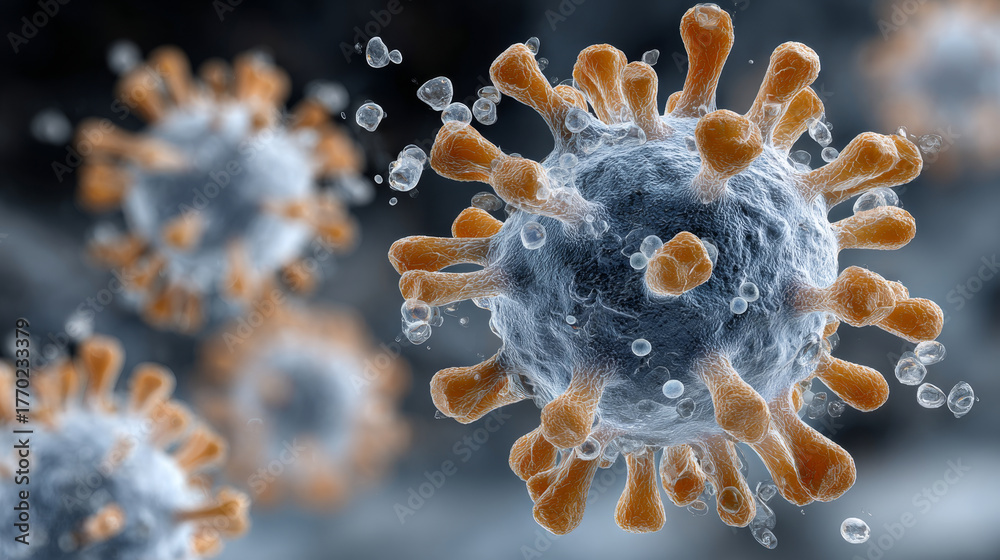 Influenza lung protection concept ,Microscopic virus pathogen dissolve ...