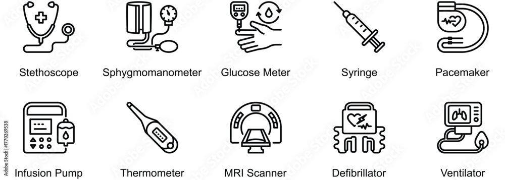 Essential Medical Devices banner web icon vector illustration of
