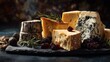 © Marry93 - A luxury cheese platter on black slate, reflective surface
