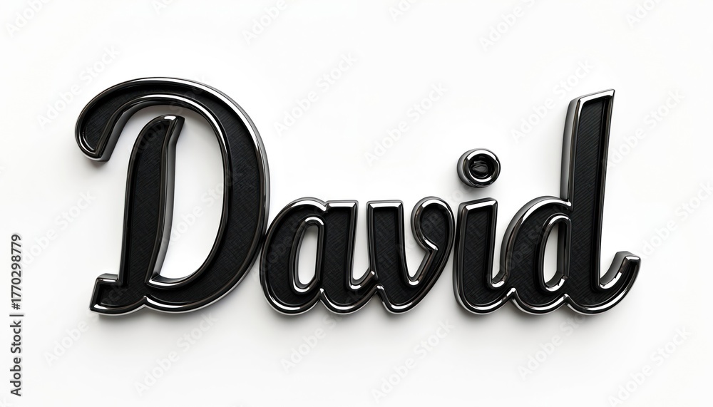 David name in bold 3D black metallic text design. Features shiny chrome ...