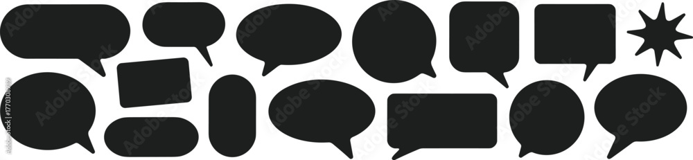 Comic speech bubbles, thought bubble icons, black dialogue shapes ...