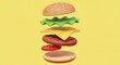© morrakot - A playful 3D claymation illustration of an exploded cheeseburger, a concept for food, fast food, and culinary creativity.