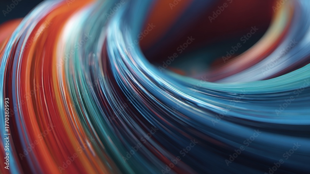 Bright colors blend together in a smooth, swirling pattern. The vivid hues of red, blue, and orange create a dynamic and energetic effect. This design captures attention with its flowing movement.