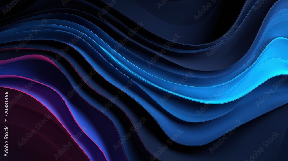 Colorful waves in dark tones create a smooth visual effect. The blend of blue and purple hues brings a sense of depth and movement, captivating the viewers attention.