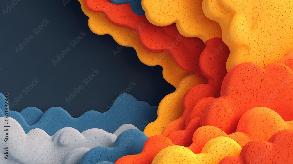 Bright waves of orange, yellow, and red flow and swirl against a dark background, creating a vivid and dynamic scene. The layered texture adds depth, inviting viewers to explore its energy.