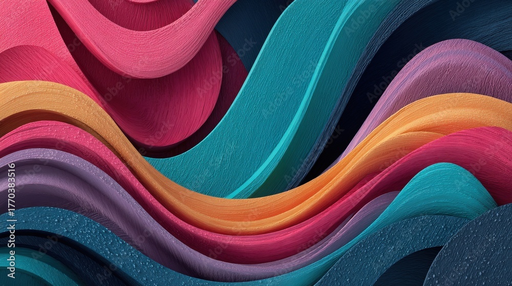 Swirling waves of color blend together in an abstract design. Rich pinks, blues, purples, and oranges create depth and movement. This composition is perfect for modern art lovers.