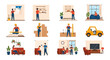 © miracley - Diverse set of illustrated scenes featuring people in home improvement, family life, and daily activities.