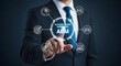 © alvi - A businessman in a suit touches a digital display showing 'ABM' (Account-Based Marketing) surrounded by related icons.