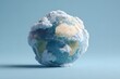 © Bhugsy - Clean, brand-safe illustration of Planet Earth wrapped in soft cloud bands, set on a pastel blue studio background with generous copy space