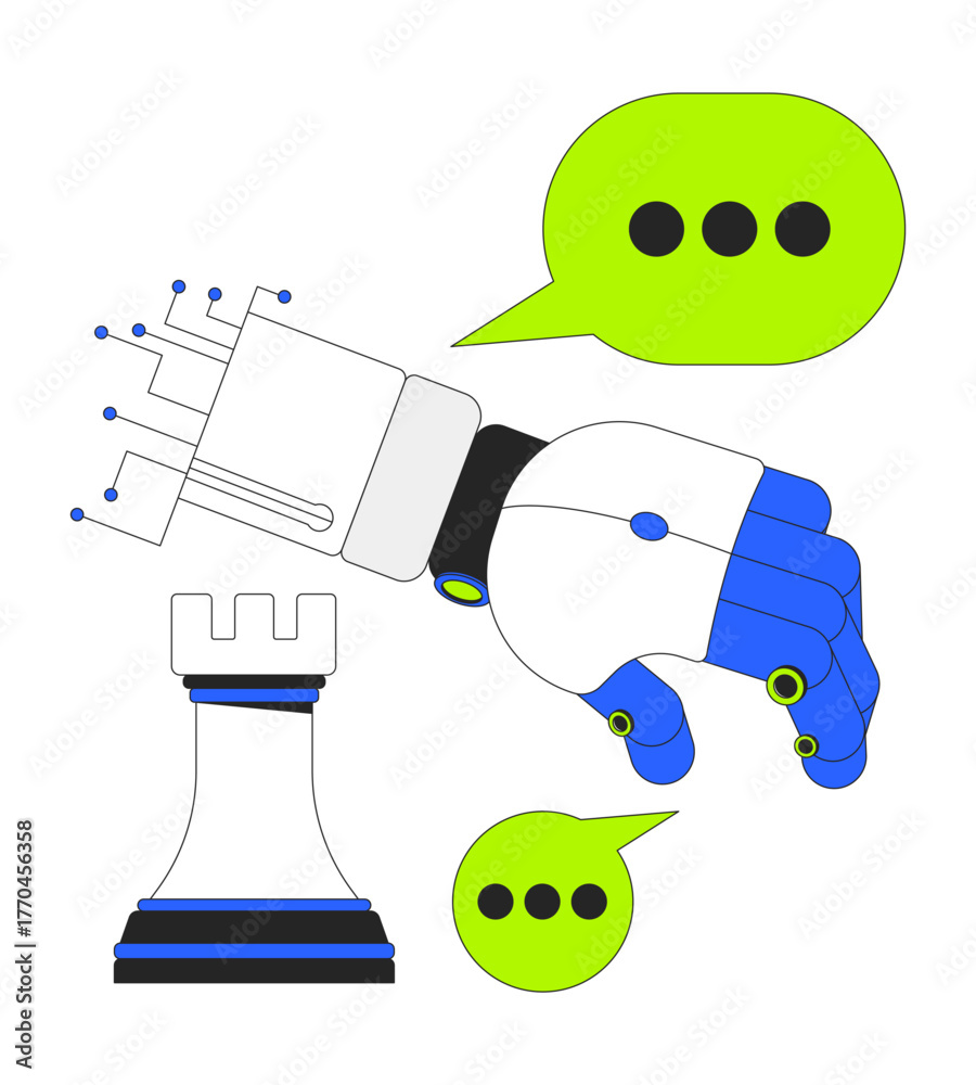 Vetor Robot chess strategy communication 2D cartoon objects set. AI ...