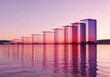 © Krism - Rising bar graph on water reflecting a sunset sky, symbolizing growth.