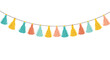 © Marufa - Colorful hand-drawn tassel garland featuring a playful mix of yellow, teal, and coral tassels hanging on a string, perfect for festive decorations.