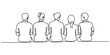 © Icon_gallery - Minimalist continuous line drawing of five people sitting together side by side vector