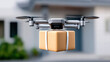 © Oatkhaphon - Delivery drone flying efficient routes in suburbs carrying package for fast shipping service