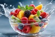 © YouraPechkin - Fresh Fruit Salad Splashing with Water in Glass Bowl