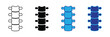 © Bar - Set of four stylized spine icons in black and white, solid black, light blue, and dark blue on a white background