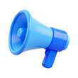 © 3D_Studio - Bright blue 3d megaphone symbol announcing important news and public speaking isolated on transparent background