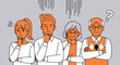 © charli - Multi-generational group of people, including young adults and seniors, appearing confused and stressed, with question marks symbolizing memory issues, difficult decisions, or unresolved problems