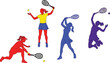 © Muhammad - Dynamic female tennis players in colorful silhouettes engaged in active play