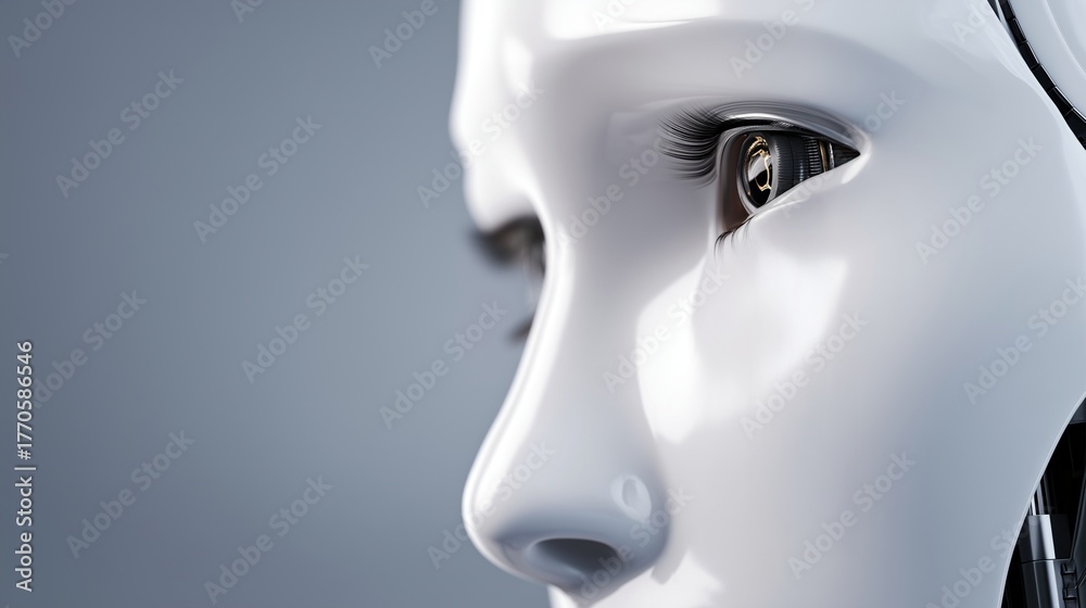 Human Looks Bot Close-up of AI Artificial Intelligence sophisticated humanoid robot's ...